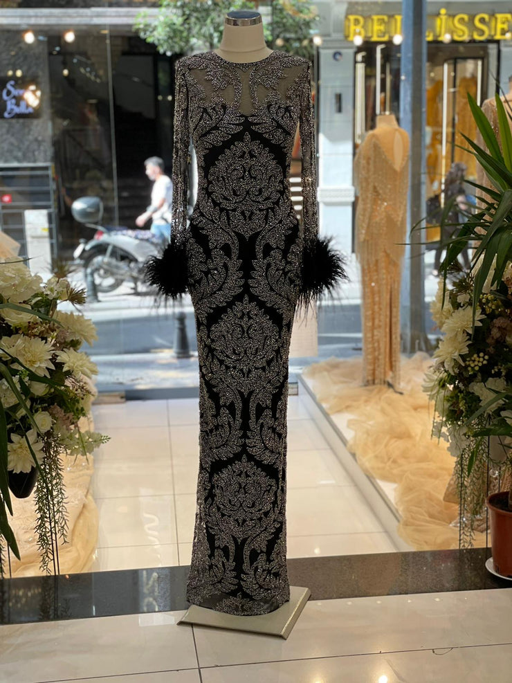 elegant black feather dress